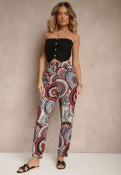 Czerwone Szerokie Spodnie z Bawełny High Waist w Abstrakcyjny Wzór Jorivaess. Czerwone spodnie materiałowe damskie Renee, bez wzorów, z bawełny, biznesowe, z podwyższonym stanem. Za 29.99 zł.