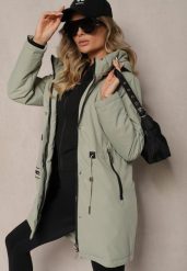 Jasnozielona Kurtka w Stylu Parki na Napy ze Ściągaczami w Pasie Ardodia. Zielone kurtki damskie Renee, l, bez wzorów, z jeansu, z kapturem. Za 279.99 zł.