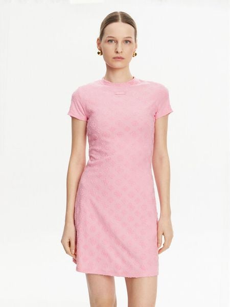 Guess Sukienka codzienna V5GK07 KCT02 Różowy Regular Fit. Czerwone sukienki damskie Guess, na co dzień, xs, z aplikacjami, z syntetyku, bez kołnierzyka, bez ramiączek, proste. Za 229.99 zł.