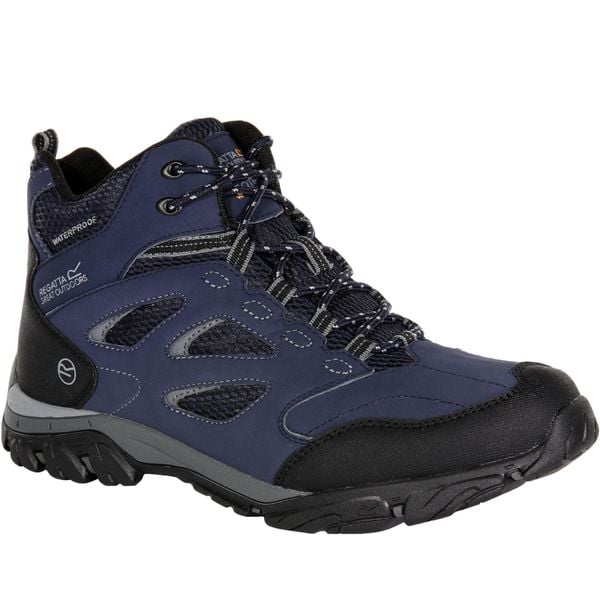 Buty trekkingowe męskie HolcombeIEP Mid Regatta. Niebieskie buty zimowe męskie Regatta, bez wzorów, bez obcasa, bez zapięcia. Za 249.99 zł.