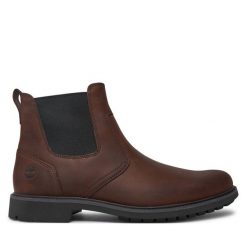 Sztyblety Timberland. Brązowe botki męskie Timberland, bez wzorów, bez obcasa, bez zapięcia. Za 649.99 zł.