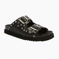 Klapki damskie Scholl Beatriz Ring Leather. Czarne klapki damskie Scholl, bez wzorów, z materiału, eleganckie, bez obcasa, bez zapięcia. Za 549.99 zł.