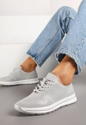 Szare Buty Sportowe ze Skóry Naturalnej ze Skórzaną Wkładką i Perforacją Selili. Szare obuwie sportowe damskie Born2be, na lato, bez wzorów, z jeansu, bez zapięcia. Za 159.99 zł.