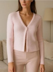 Sweter zapinany na guzik - różowy. Czerwone swetry nierozpinane damskie Sinsay, l, bez wzorów, bez kołnierzyka, bez ramiączek. Za 39.99 zł.