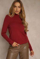 Bordowy Casualowy Sweter z Półgolfem w Minimalistycznym Stylu Seorienne. Czerwone swetry nierozpinane damskie Renee, l, bez wzorów, casualowe, bez kołnierzyka, bez ramiączek. Za 59.99 zł.