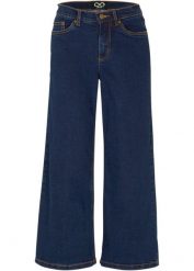 Dżinsy Wide Leg, mid waist, cropped. Niebieskie jeansy damskie bonprix, bez wzorów, z denimu. Za 149.99 zł.