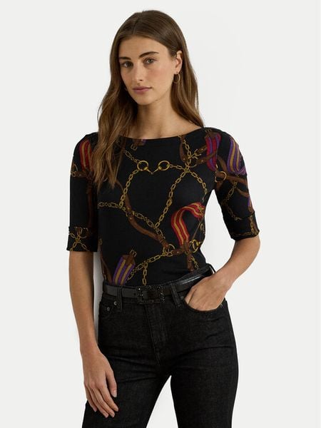 LAUREN RALPH LAUREN Bluzka 200980215001 Czarny Slim Fit. Czarne bluzki damskie Lauren Ralph Lauren, xs, bez wzorów, z bawełny, bez kołnierzyka, bez ramiączek. Za 229.99 zł.