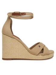 Tommy Hilfiger Sandały Flag High Wedge Espad Crisscross FW0FW08661 Beżowy. Brązowe sandały damskie Tommy Hilfiger, bez wzorów, z materiału, bez obcasa, na koturnie, bez zapięcia. Za 359.99 zł.