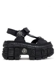 NEW ROCK Sandały M-BIOS130-C7 Czarny. Czarne sandały damskie NEW ROCK, bez wzorów, ze skóry, bez obcasa, na koturnie, bez zapięcia. Za 959.99 zł.
