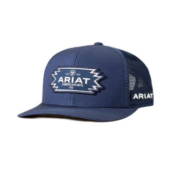 Czapka trucker z logo azteckim Ariat. Niebieskie czapki męskie Ariat, bez wzorów. Za 219.50 zł.