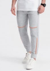 Ombre Spodnie męskie dresowe z kontrastowymi przeszyciami - szary melanż V3 OM-PASK-0145 XXL. Szare spodnie sportowe męskie Ombre, m, bez wzorów, z dresówki. Za 59.99 zł.
