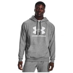 Bluza fitness męska Under Armour Rival Fleece Logo HD. Szare bluzy męskie Under Armour, m, bez wzorów, sportowe, bez ramiączek, z kapturem. W wyprzedaży za 161.00 zł.