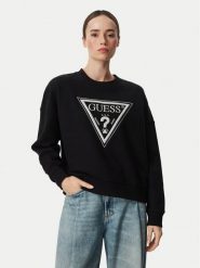 Guess Bluza W6YQ14 K4352 Czarny Relaxed Fit. Czarne bluzy damskie Guess, xxl, z aplikacjami, z bawełny, bez ramiączek, bez kaptura. Za 394.99 zł.