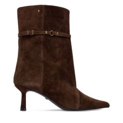 Botki GINO ROSSI. Brązowe botki damskie Gino Rossi, bez wzorów, bez obcasa, na szpilce, bez zapięcia. Za 399.99 zł.