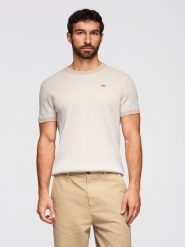 Męska bawełniana koszulka ze strukturalnej dzianiny - biała V1. Brązowe t-shirty męskie Ombre Clothing, l, bez wzorów, z bawełny, bez kołnierzyka, bez ramiączek. Za 209.99 zł.