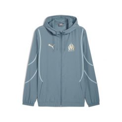 Męska kurtka przedmeczowa z tkaniny Olympique Marsylia PUMA. Niebieskie kurtki męskie Puma, m, bez wzorów, z materiału, klasyczne, bez kaptura. Za 319.25 zł.