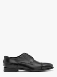 Czarne wizytowe półbuty męskie. Czarne buty wizytowe męskie Ryłko, bez wzorów, ze skóry, bez obcasa, bez zapięcia. Za 429.99 zł.