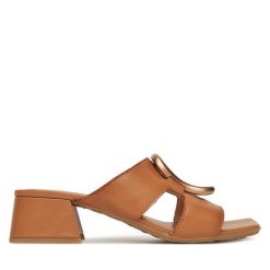 Klapki Hispanitas. Brązowe klapki damskie Hispanitas, bez wzorów, bez obcasa, bez zapięcia. Za 349.99 zł.