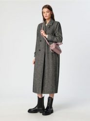 Płaszcz w jodełkę - szary. Szare płaszcze damskie Sinsay, l, bez wzorów, z wełny, eleganckie, bez kołnierzyka, bez kaptura. Za 159.99 zł.