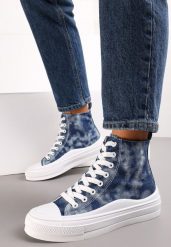 Granatowe Trampki z Cholewką za Kostkę w Stylu Denimu Galpena. Niebieskie trampki i tenisówki damskie Renee, bez wzorów, z denimu, za kostkę, bez zapięcia. Za 29.99 zł.
