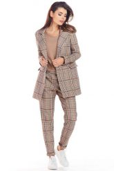 Stylowy Dwurzędowy Żakiet w Kratę - Brązowy. Brązowe marynarki i żakiety damskie Awama, bez wzorów, z elastanu, eleganckie, bez kołnierzyka, bez ramiączek. Za 359.90 zł.