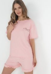 Różowy Komplet Piżamowy 2-częściowy Zanina. Czerwone piżamy damskie Born2be, bez wzorów, z dzianiny, bez ramiączek. Za 39.99 zł.