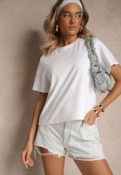 Biały Klasyczny T-shirt z Grubszej Bawełny Tiavone. Białe t-shirty damskie Renee, m, bez wzorów, z bawełny, klasyczne, bez kołnierzyka, bez ramiączek. Za 54.99 zł.