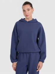 4F Bluza dresowa z waflowej dzianiny damska - granatowa XL. Niebieskie bluzy damskie 4F, xl, bez wzorów, z dresówki, sportowe, bez ramiączek, bez kaptura. W wyprzedaży za 69.99 zł.