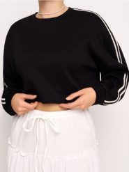 Bluza z dekoracyjnymi lampasami soft touch - czarny. Czarne bluzy damskie Sinsay, l, bez wzorów, z dzianiny, bez ramiączek, bez kaptura. Za 49.99 zł.