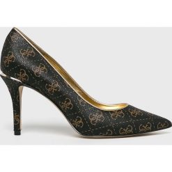 Guess Jeans - Szpilki. Brązowe szpilki damskie Guess Jeans, z aplikacjami, z jeansu, bez obcasa, na obcasie, bez zapięcia. W wyprzedaży za 279.90 zł.