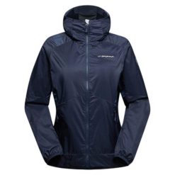 Damska kurtka turystyczna La Sportiva Across Lite. Niebieskie kurtki sportowe damskie La Sportiva, s, bez wzorów, z materiału, bez ramiączek, bez kaptura, trekkingowe. Za 932.60 zł.