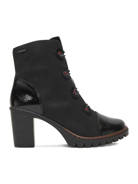 Rieker Botki CEO-Y2576-00 Czarny. Czarne botki damskie Rieker, bez wzorów, z materiału, bez obcasa, na słupku, bez zapięcia. Za 329.99 zł.