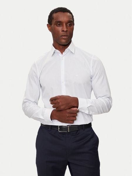 Calvin Klein Koszula K10K113537 Biały Slim Fit. Białe koszule męskie Calvin Klein, m, bez wzorów, z bawełny, bez kołnierzyka, bez ramiączek. Za 219.99 zł.