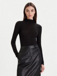 Calvin Klein Sweter LV044D239G Czarny Slim Fit. Czarne swetry nierozpinane damskie Calvin Klein, s, bez wzorów, z lyocellu, bez kołnierzyka, bez ramiączek. Za 349.99 zł.