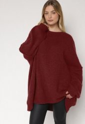 Bordowy Sweter z Wiskozą i Wełną o Kroju Nietoperza Fedella. Czerwone swetry nierozpinane damskie Born2be, bez wzorów, z jeansu, eleganckie, bez kołnierzyka, bez ramiączek. Za 199.99 zł.