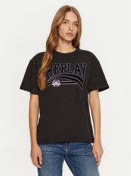 REPLAY T-Shirt W3089E.000.23608P Czarny Regular Fit. Czarne t-shirty damskie Replay, xl, bez wzorów, z bawełny, bez kołnierzyka, bez ramiączek. Za 159.99 zł.