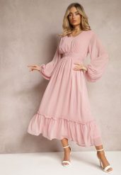 Różowa Plisowana Sukienka Koktajlowa Ozdobiona Guzikami i Falbankami Osumia. Czerwone sukienki damskie Renee, na lato, l, bez wzorów, eleganckie, bez kołnierzyka, bez ramiączek, maxi, rozkloszowane. Za 129.99 zł.