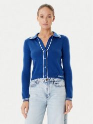 Guess Jeans Kardigan W5YR32 Z3HO2 Niebieski Regular Fit. Niebieskie kardigany damskie Guess Jeans, m, z aplikacjami, z jeansu, bez kołnierzyka. Za 289.99 zł.