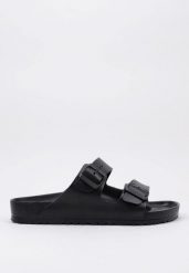 Klapki męskie Birkenstock Arizona Eva. Czarne klapki męskie Birkenstock, bez wzorów, z materiału, bez zapięcia. Za 288.00 zł.