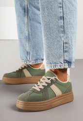 Zielone Sneakersy Klasyczne Tenisówki na Tłoczonej Platformie Nanislla. Zielone trampki i tenisówki damskie Born2be, bez wzorów, bez zapięcia. Za 99.99 zł.