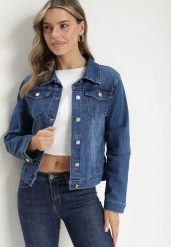 Granatowa Jeansowa Kurtka z Przetarciami i Kieszeniami z Klapami Hazelle. Niebieskie kurtki damskie Born2be, l, bez wzorów, z jeansu, bez kaptura. Za 149.99 zł.