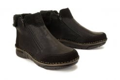 RIEKER 73352-00 black, botki damskie. Czarne botki damskie Rieker, na zimę, bez wzorów, bez obcasa, bez zapięcia. Za 227.44 zł.