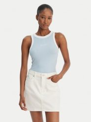 Guess Jeans Top W6GPZ8 KF641 Błękitny Slim Fit. Niebieskie topy damskie Guess Jeans, l, z aplikacjami, z jeansu, bez kołnierzyka, bez ramiączek. Za 159.99 zł.