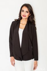 Stylowy Żakiet z Wolnymi Połami - Czarny. Czarne marynarki i żakiety damskie Figl, bez wzorów, z materiału, eleganckie, bez kołnierzyka, bez ramiączek. Za 239.00 zł.