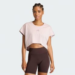 Koszulka Power Workout Cropped Boxy 3-Stripes. Fioletowe koszulki sportowe damskie Adidas, bez wzorów, bez ramiączek, na fitness i siłownię. Za 219.00 zł.