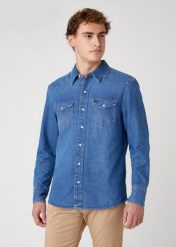 MĘSKA KOSZULA JEANSOWA WRANGLER 27MW 2YEAR W5MSLW922 112130247. Białe koszule męskie Wrangler, m, bez wzorów, z bawełny, biznesowe, bez kołnierzyka, bez ramiączek. Za 159.99 zł.