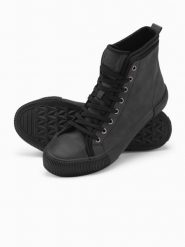 Męskie buty wysokie trampki z dekoracyjną cholewką – grafitowe V4 OM-FOTH-0158 - 46. Szare trampki męskie Ombre Clothing, bez wzorów, z gumy, eleganckie, przed kolano, bez zapięcia. W wyprzedaży za 109.99 zł.