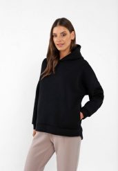 Bluza oversize z kapturem B-SIGI. Czarne bluzy damskie Volcano, s, bez wzorów, z dzianiny, bez ramiączek, z kapturem. Za 159.99 zł.