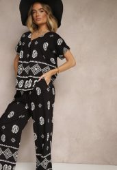 Czarny Komplet z Bawełny Spodnie o Szerokim Kroju i Koszula ze Wzorem Paisley Pavenn. Czarne koszule damskie Renee, l, bez wzorów, z bawełny, bez kołnierzyka, bez ramiączek. Za 54.99 zł.