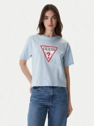 Guess Jeans T-Shirt W4YI73 K8HM0 Błękitny Regular Fit. Niebieskie t-shirty damskie Guess Jeans, xxl, z aplikacjami, z bawełny, bez kołnierzyka, bez ramiączek. Za 159.99 zł.